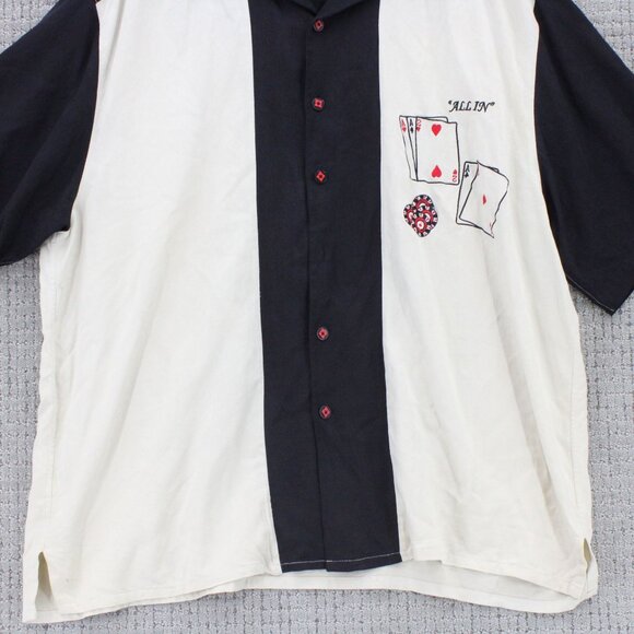 Vintage Island Republic Silk Shirt 2XL Mens Beige All In Poker Graphic Art Rare - Picture 4 of 10